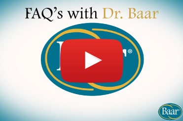 Embedded video thumbnail with Baar company logo and text reading: FAQ's with Dr. Baar